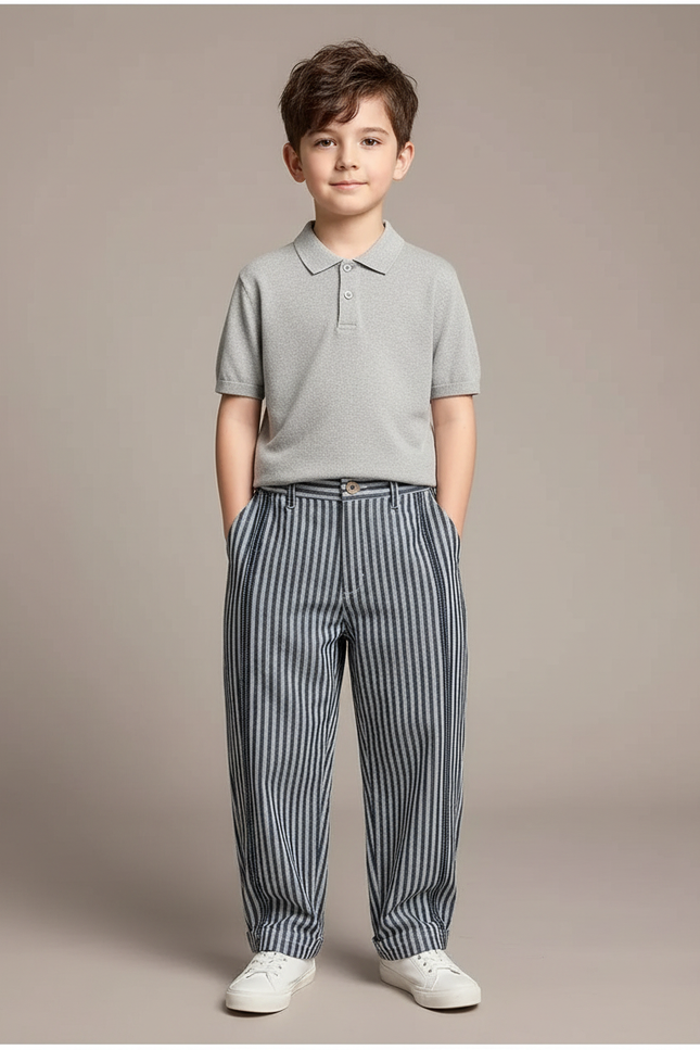 Pantalon Chino Rayé Ample Décontracté Enfant - Multicolore Lin