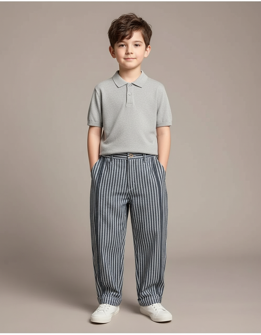 Pantalon Chino Rayé Ample Décontracté Enfant - Multicolore Lin