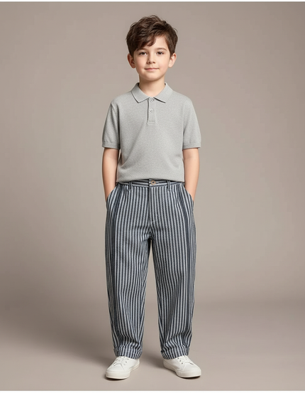 Pantalon Chino Rayé Ample Décontracté Enfant - Multicolore Lin