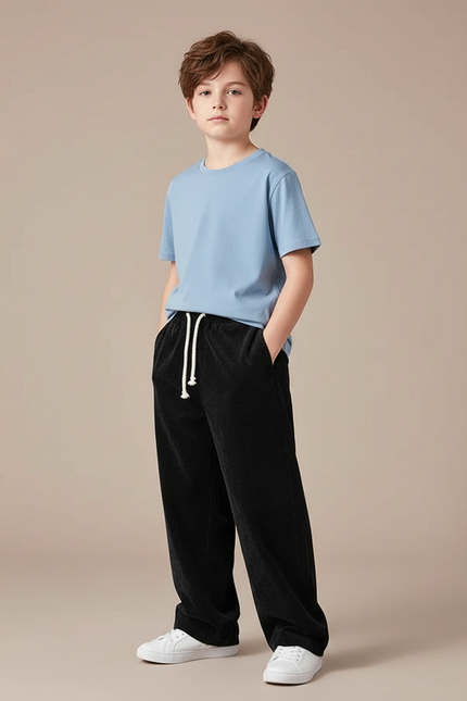Pantalon Chino Garçon Noir Large - Cordé