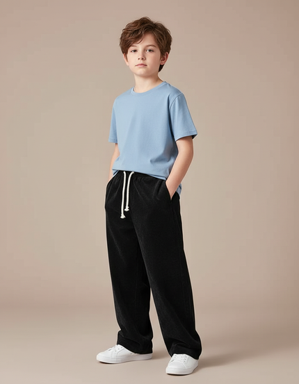 Pantalon Chino Garçon Noir Large - Cordé