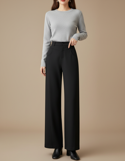 Pantalon Chino Noir Ample Taille Haute Fluide - Polyester