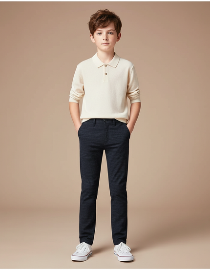 Pantalon Chino Bleu Marine Coton Slim Garçon Élégant
