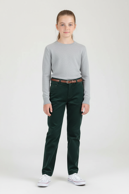 Pantalon Chino Vert Côtelé Droit Enfant Décontracté - Cordé