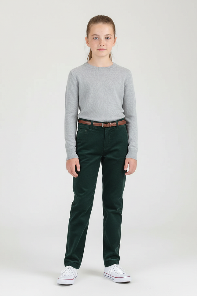 Pantalon Chino Vert Côtelé Droit Enfant Décontracté - Cordé