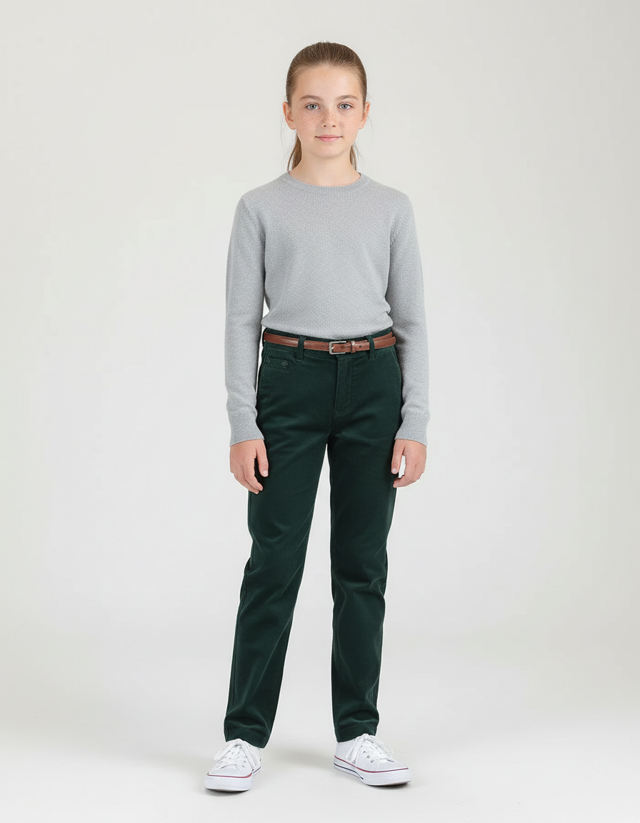 Pantalon Chino Vert Côtelé Droit Enfant Décontracté - Cordé