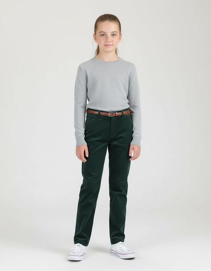 Pantalon Chino Vert Côtelé Droit Enfant Décontracté - Cordé