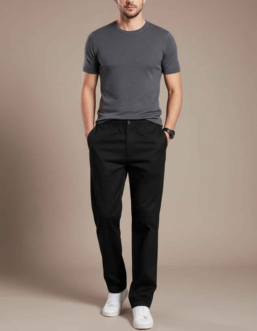 Pantalon Chino Noir Coton Décontracté Homme