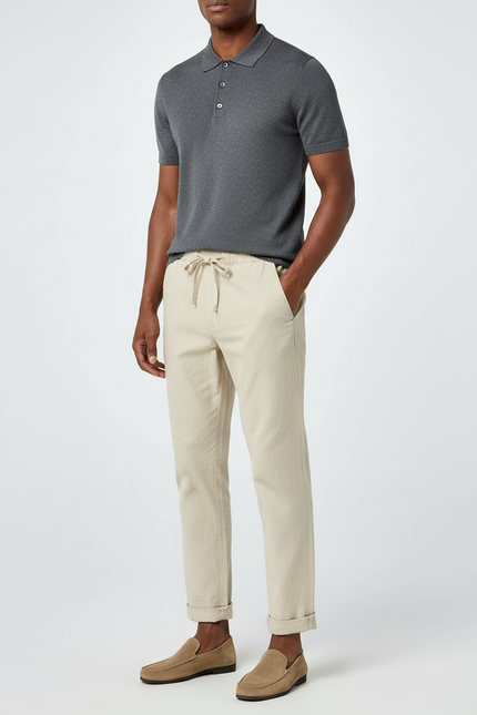 Pantalon Chino Beige Cordon Coton Décontracté Homme