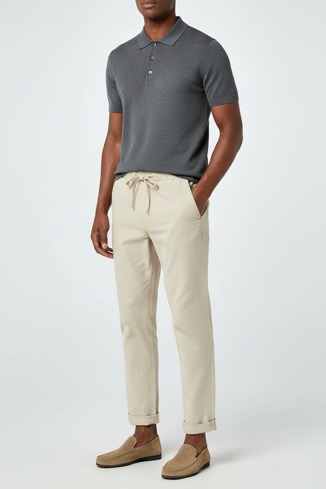 Pantalon Chino Beige Cordon Coton Décontracté Homme