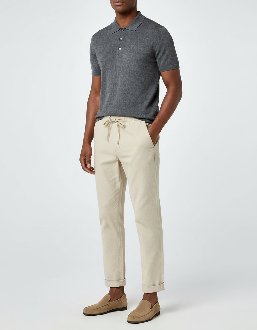Pantalon Chino Beige Cordon Coton Décontracté Homme