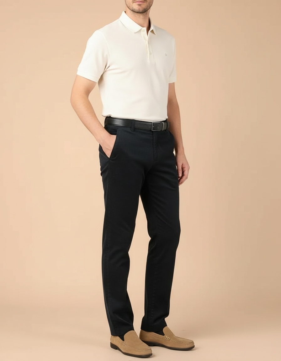 Pantalon Chino Homme Noir Droit Coton - Gabardine