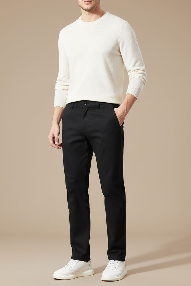 Pantalon Chino Classique Homme - Noir Gabardine