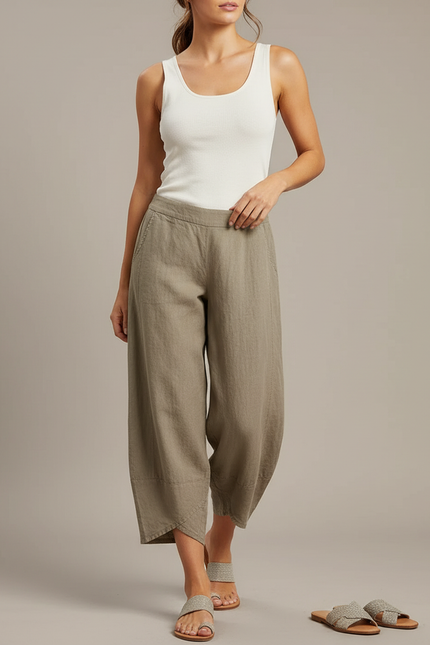 Pantalon Chino Lin Ample Vert Kaki Femme