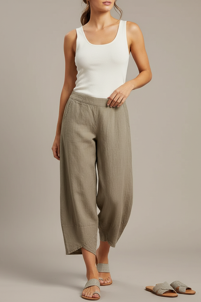 Pantalon Chino Lin Ample Vert Kaki Femme