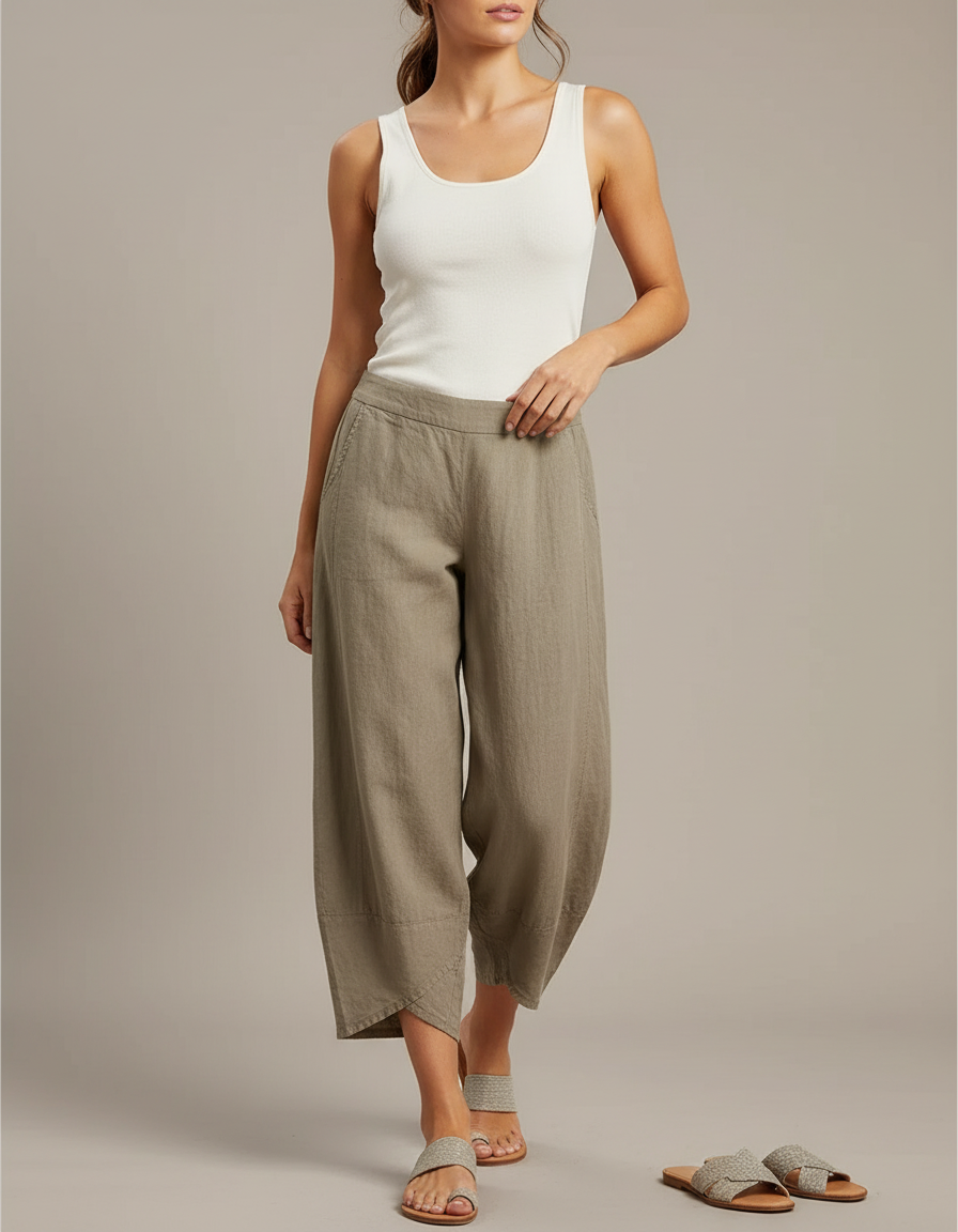 Pantalon Chino Lin Ample Vert Kaki Femme