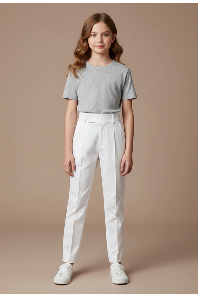 Pantalon Chino Blanc Droit Élégant Enfant - Gabardine