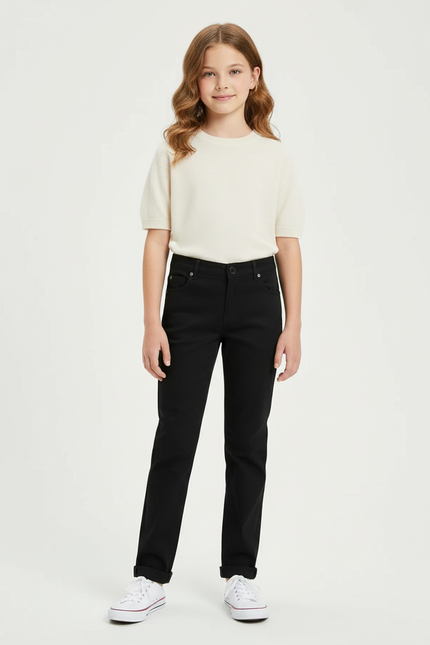 Pantalon Chino Noir Droit Coton Enfant Classique