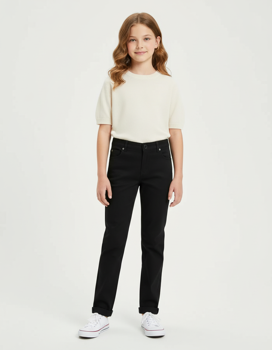 Pantalon Chino Noir Droit Coton Enfant Classique