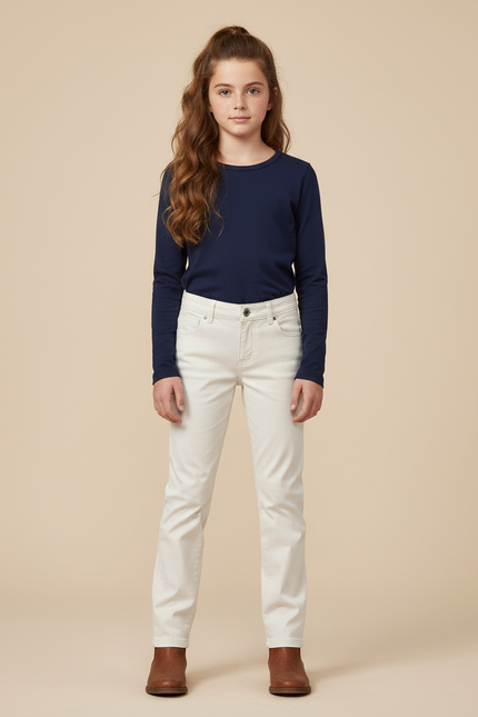 Pantalon Chino Crème Coton Droit Classique Fille - Beige