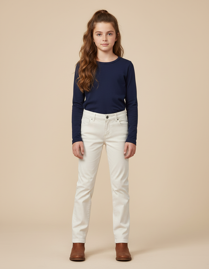 Pantalon Chino Crème Coton Droit Classique Fille - Beige