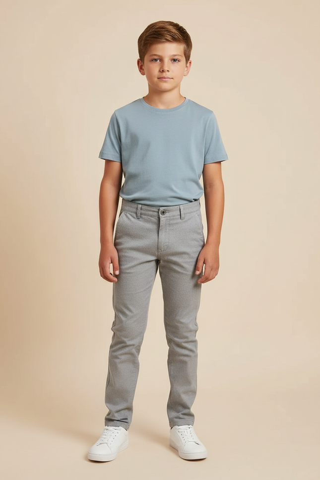 Pantalon Chino Gris Coton Slim Garçon Élégant