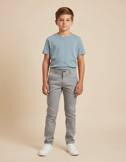 Pantalon Chino Gris Coton Slim Garçon Élégant