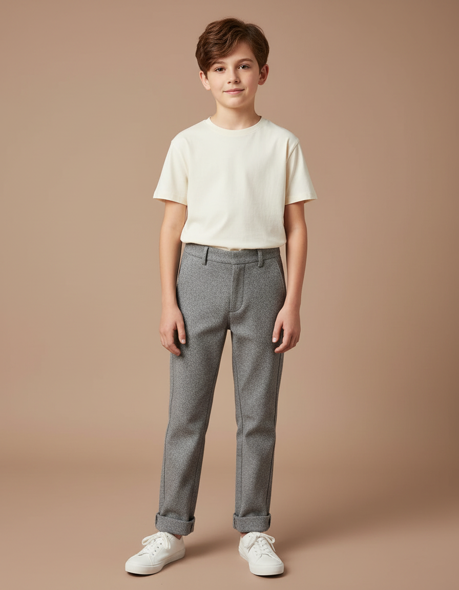 Pantalon Chino Gris Chiné Droit Enfant Décontracté - Tweed