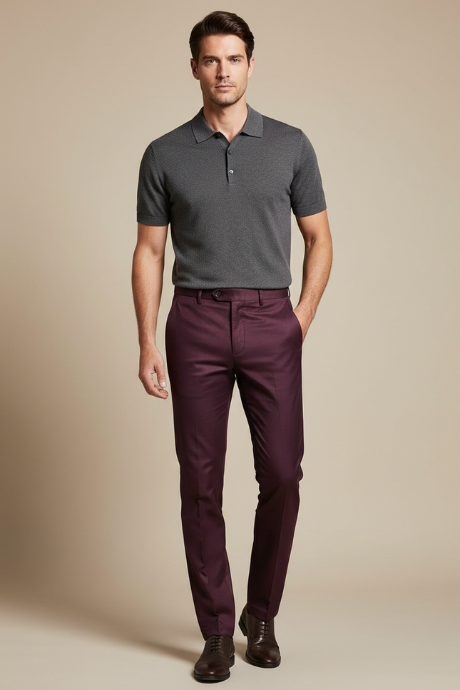 Pantalon Chino Bordeaux Homme Slim Élégant Moderne - Gabardine