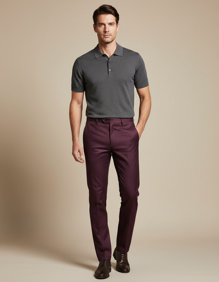 Pantalon Chino Bordeaux Homme Slim Élégant Moderne - Gabardine