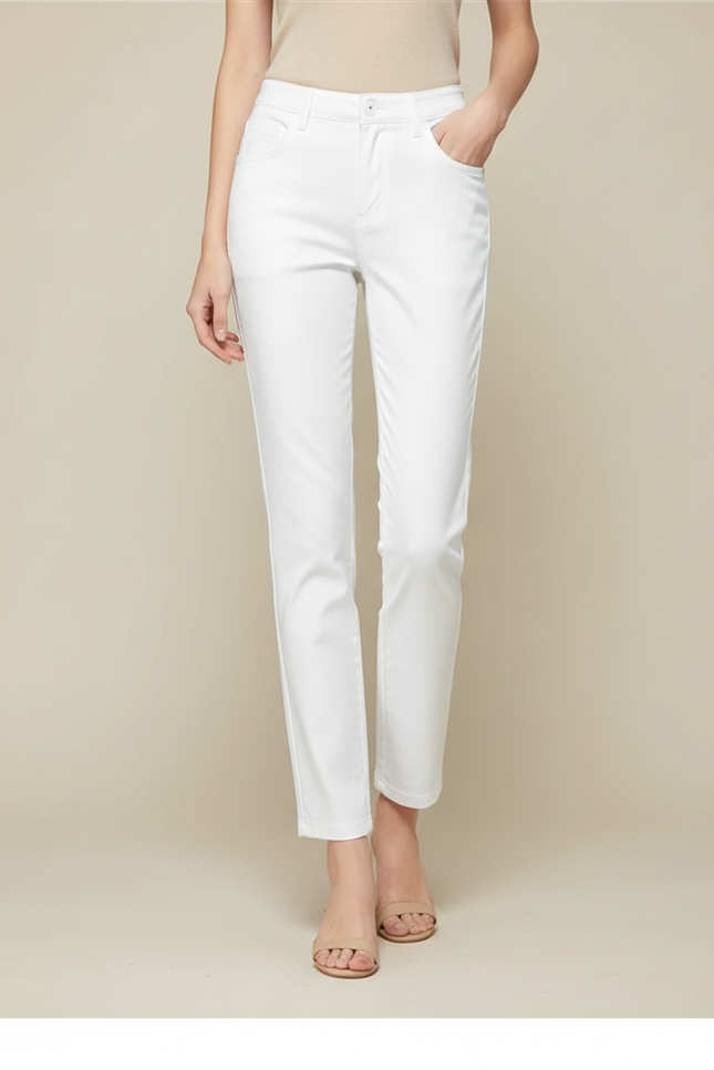 Pantalon Chino Blanc Coton Slim Élégant Femme