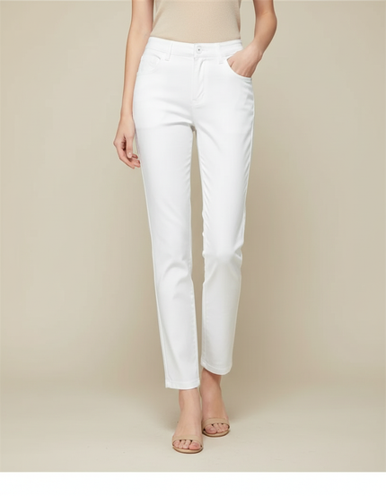 Pantalon Chino Blanc Coton Slim Élégant Femme
