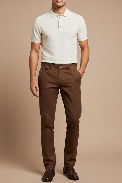 Pantalon Chino Marron Droit Coton Homme Décontracté
