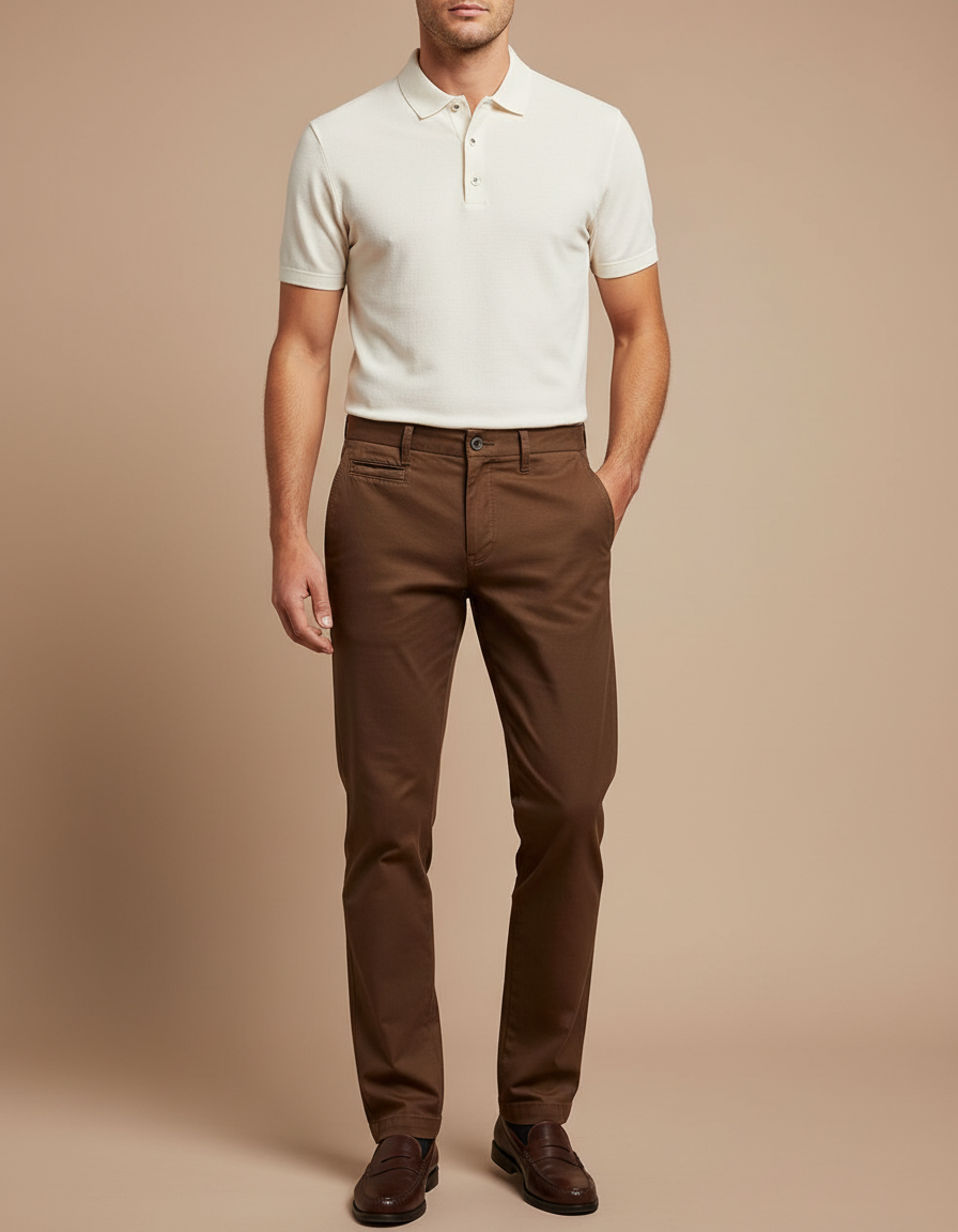 Pantalon Chino Marron Droit Coton Homme Décontracté