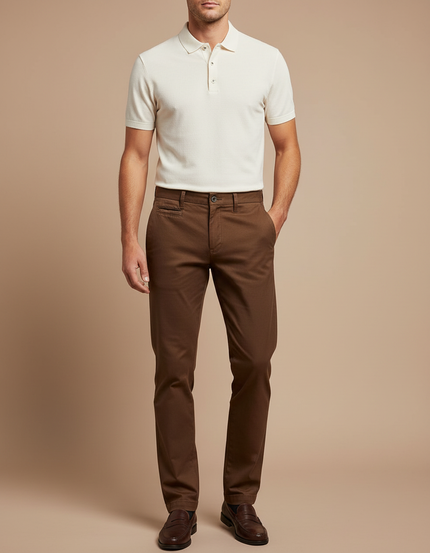 Pantalon Chino Marron Droit Coton Homme Décontracté