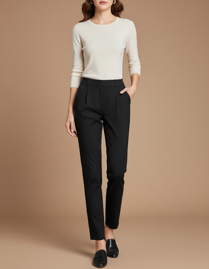 Pantalon Chino Noir Droit Élégant Femme - Gabardine