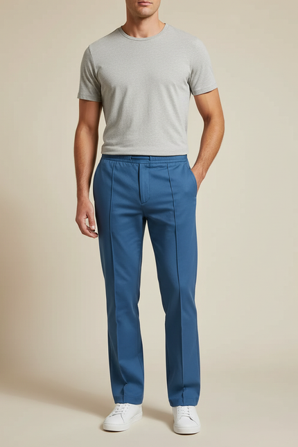 Pantalon Chino Bleu Droit Décontracté Cordon Homme - Gabardine