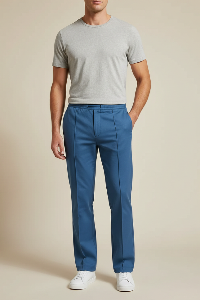 Pantalon Chino Bleu Droit Décontracté Cordon Homme - Gabardine