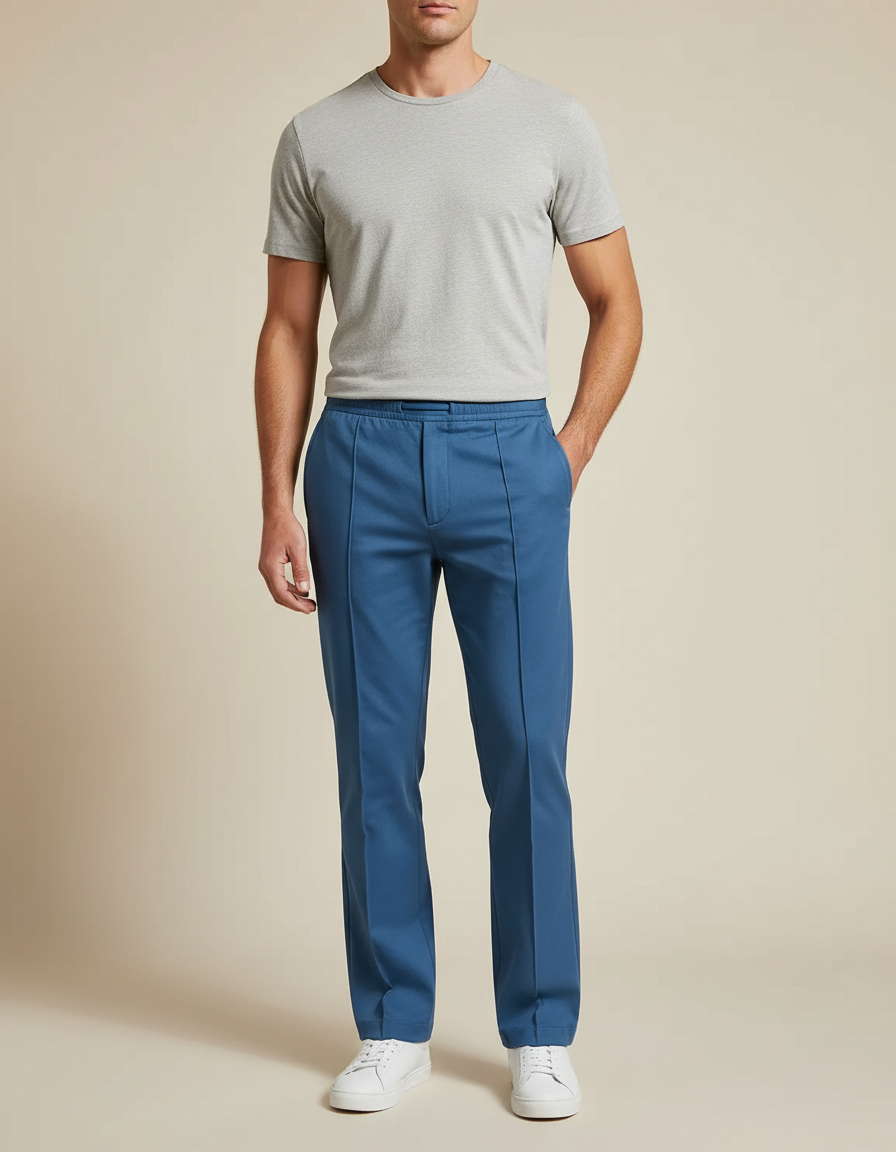 Pantalon Chino Bleu Droit Décontracté Cordon Homme - Gabardine
