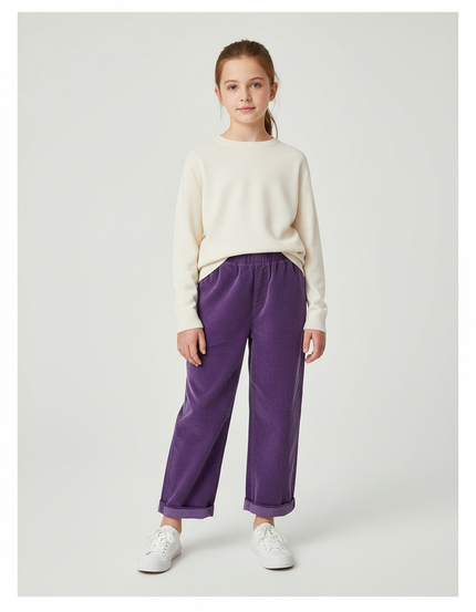 Pantalon Chino Violet Côtelé Droit Enfant Décontracté - Cordé