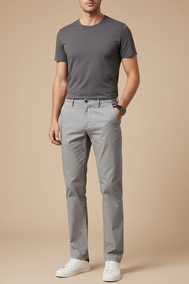 Pantalon Chino Gris Clair Coton Coupe Droite Homme