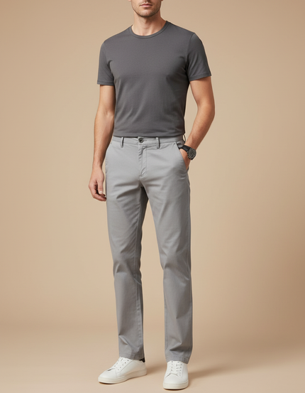 Pantalon Chino Gris Clair Coton Coupe Droite Homme