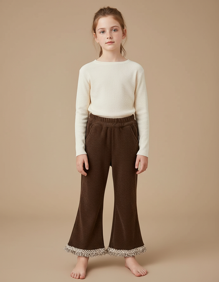 Pantalon Chino Marron Côtelé Évasé Franges Enfant - Cordé