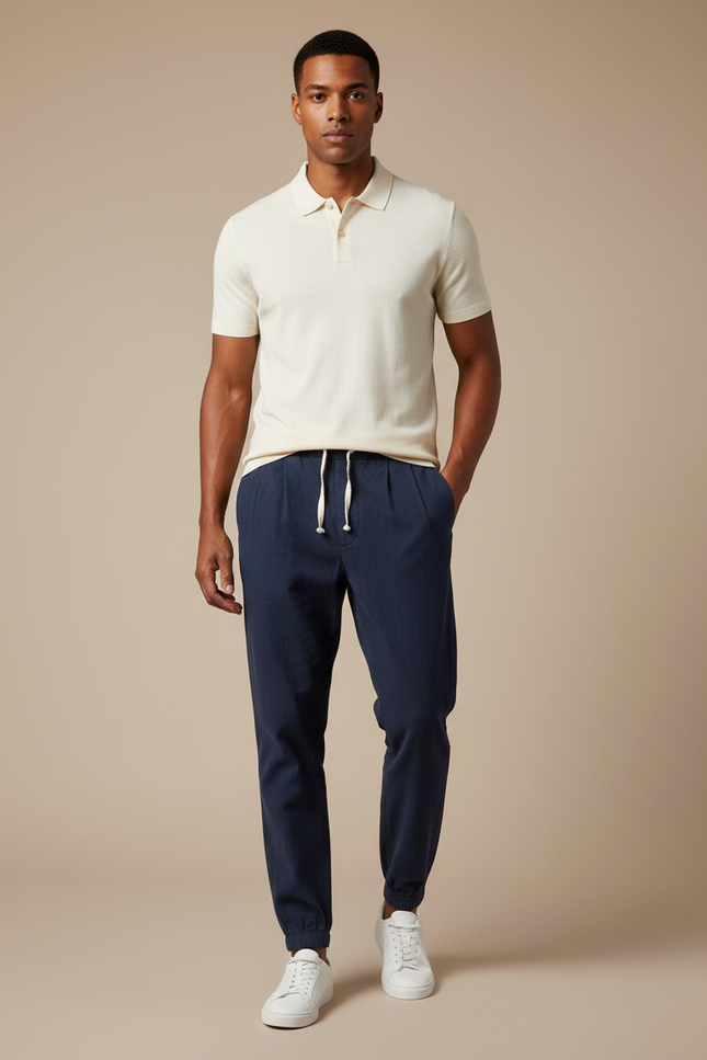 Pantalon Chino Marine Cordon Décontracté Homme - Lin