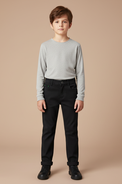 Pantalon Chino Noir Coupe Droite Enfant Garçon - Coton