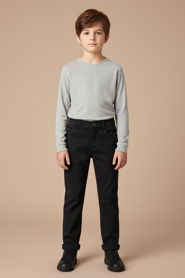 Pantalon Chino Noir Coupe Droite Enfant Garçon - Coton