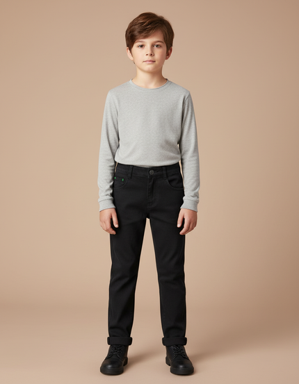 Pantalon Chino Noir Coupe Droite Enfant Garçon - Coton