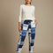 Pantalon Chino Patchwork Bleu Ample Cordon Décontracté - Multicolore Jean