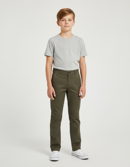 Pantalon Chino Vert Olive Coton Droit Garçon - Kaki