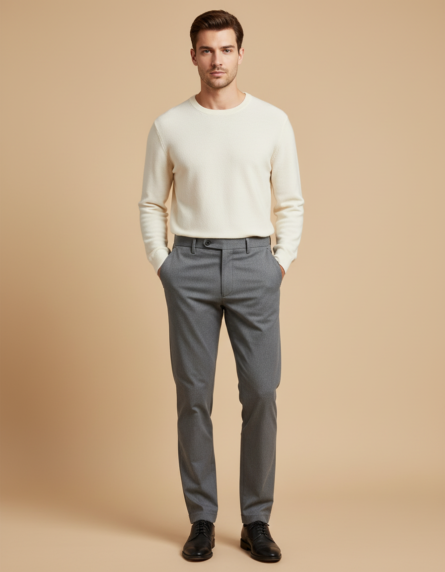 Pantalon Chino Gris Uni Slim Élégant Homme - Gabardine
